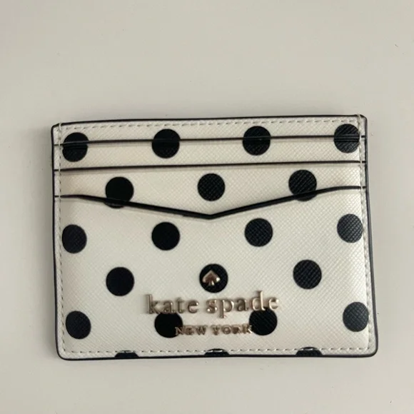 Kate Spade New York Polka Dot Saffiano Leather Card Holder – White/Black - Picture 3 of 4